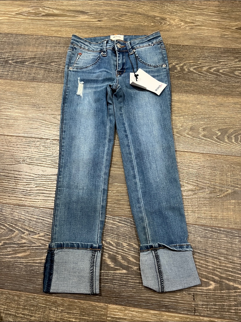 Hudson Jeans Kids Blue Cuffed Distressed Denim